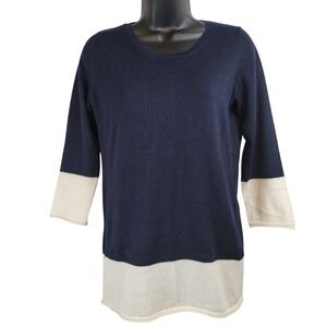 Color Block‎ Top Navy and Cream 3/4 Sleeve Round Neck Sweater